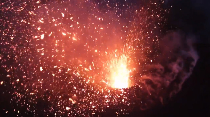 Unmanned flying drone captures incredible video footage of Mount Yasur live volcano