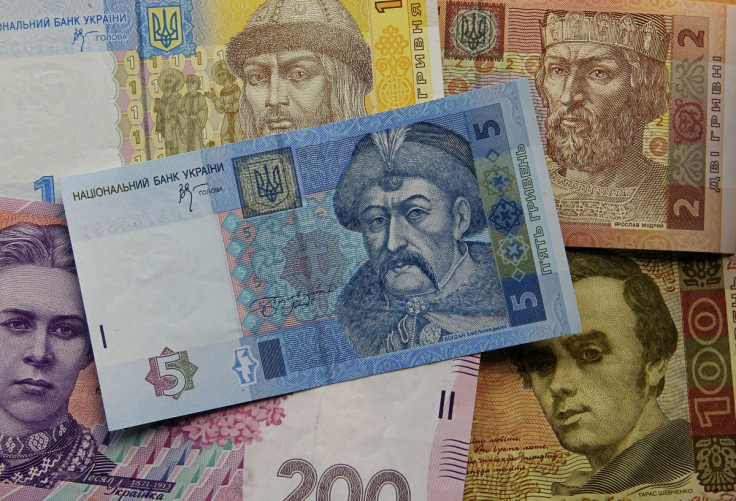 Banknotes of Ukrainian hryvnia are seen