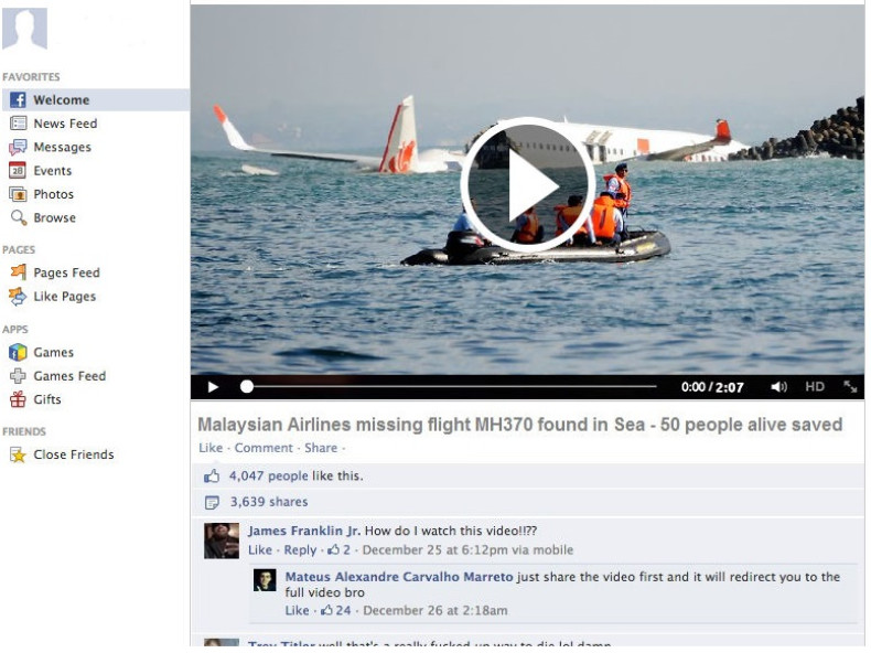 'Missing Malaysia Airlines Flight MH370 Found in Bermuda Triangle' Alike Fake Stories Posted by Hackers on Facebook