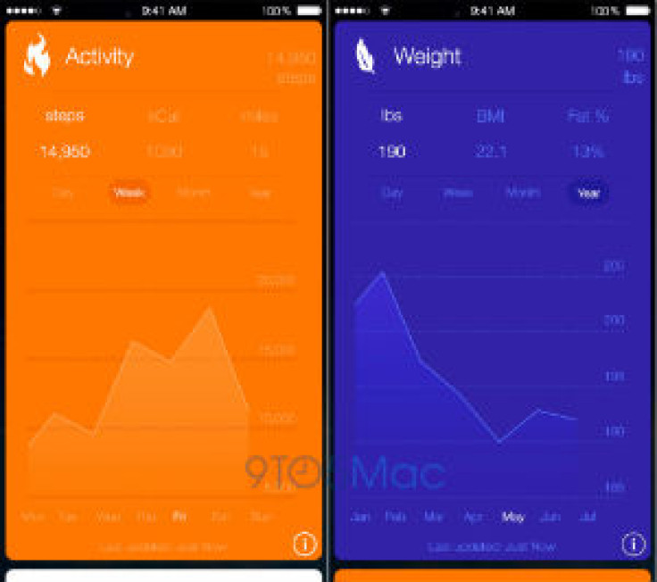Apple's Healthbook App screenshot - Activity and Weight tracking