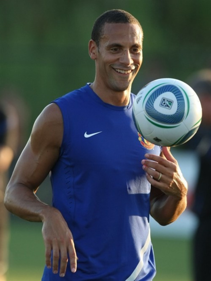 United’s Rio Ferdinand shows off his skill at training.