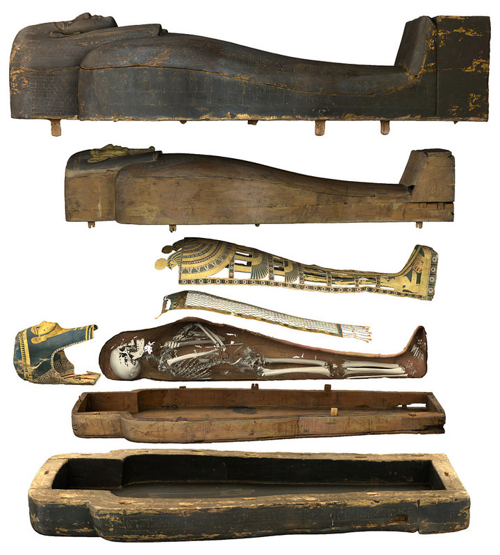 Museum visitors can now view Neswaiu's coffins and mumy wrappings using a virtual autopsy table