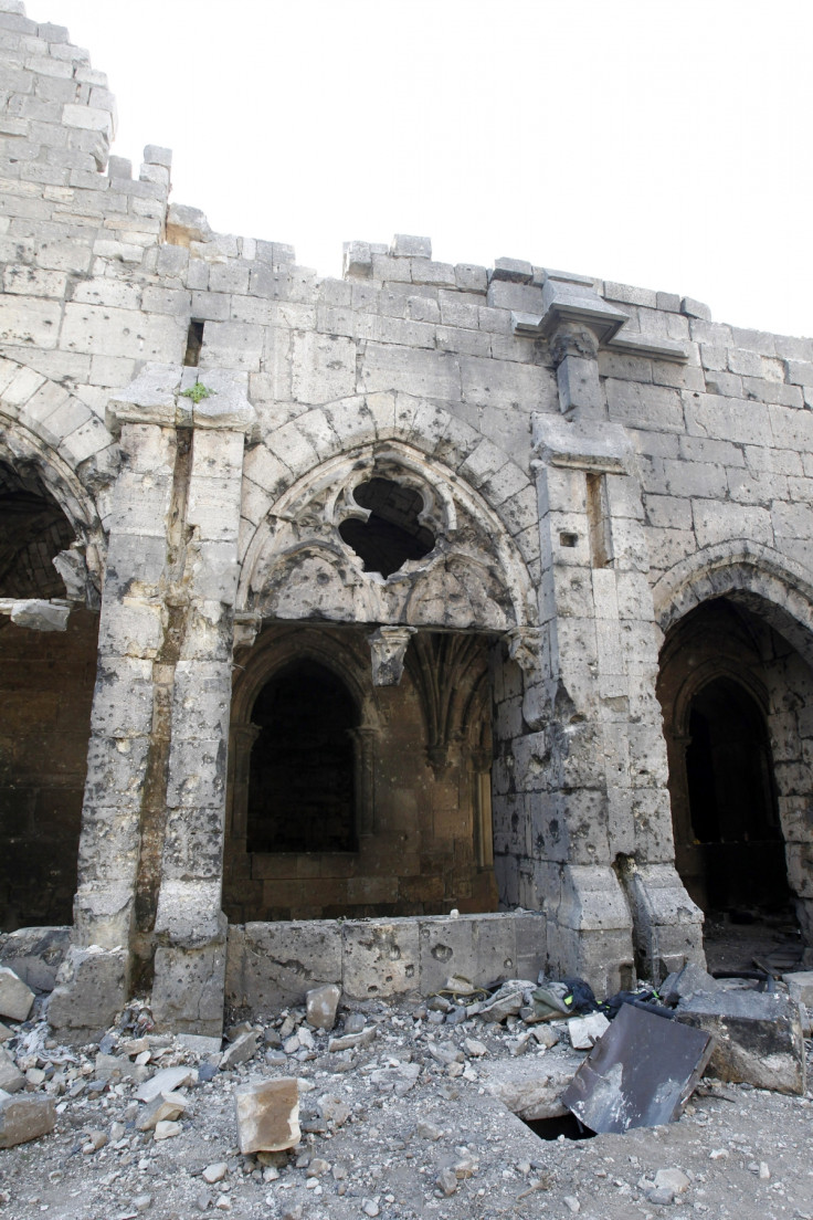 Bullet holes line the walls inside Krak des Chevaliers.