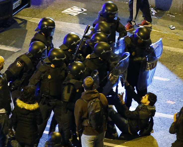 Riot police used rubber bullets and charged protestors at an anti-austerity march in Madrid