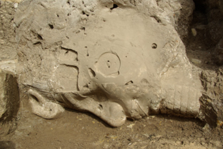 The head of another statue of Amenhotep III in alabaster featuring preserved eyes, ears and nose