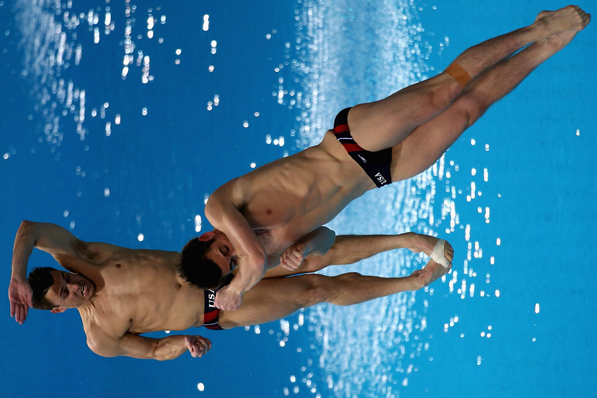 David Boudia and Troy Dumais of the USA dive in the Mens 3m Synchro Springboard Final