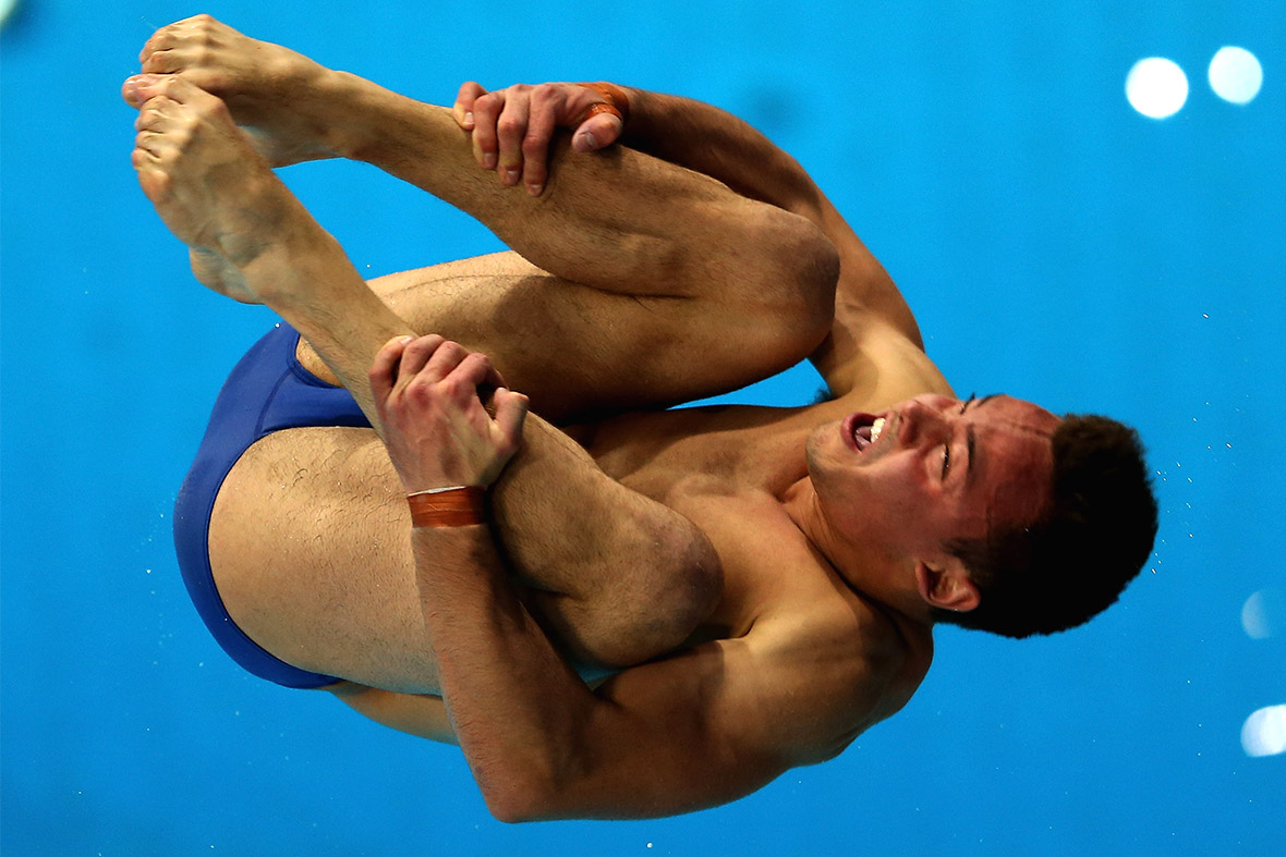 Tom Daley of Great Britain dives in the Mens 10m Platform final