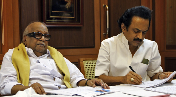Mk Stalin (left) studies papers next to his father Dravida Munnetra Kazhagam, who named him after the Soviet dictator