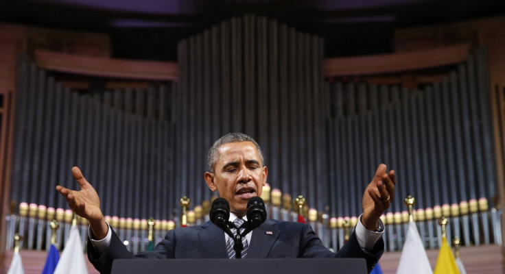 U.S. President Barack Obama delivers a speech Palais des Beaux-Arts (BOZAR) in Brussels,