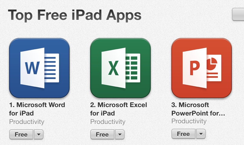 Word, Excel and PowerPoint for iPad Top iTunes Chart