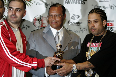 Benzino (right), pictured with Reverend Louis Farrakhan (centre) and David Mays (left) at the Source Hip-Hop Music Awards in Miami, Florida.