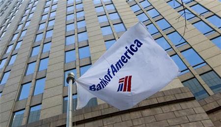 A Bank of America flag is pictured outside the corporate center in Charlotte