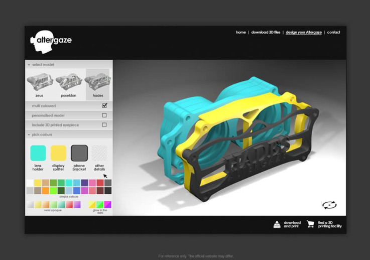 Altergaze interactive website where users can customise goggle designs