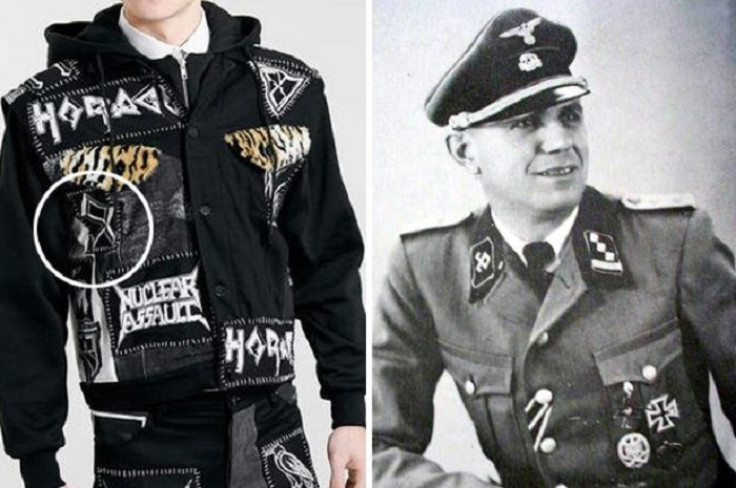 Topman's Horace jacket (L) is pictured beside an SS officer wearing a uniform depicting the the odal symbol.