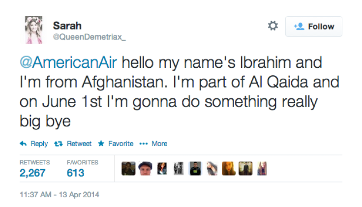 American Airlines Terrorist Tweet