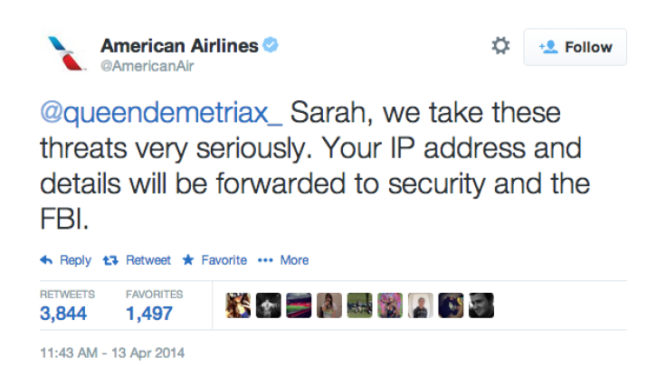 American Airlines Terrorist Tweet Response