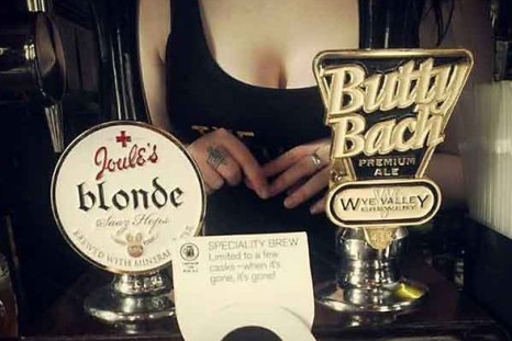 Barmaid cleavage to promote ales at The Victoria