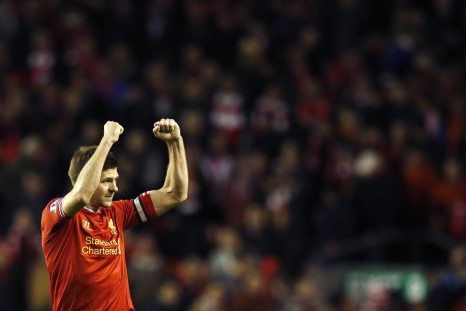 Liverpool's Steven Gerrard acknowledges fans after their English Premier League soccer match against Sunderland at Anfield in Liverpool, northern England March 26, 2014.