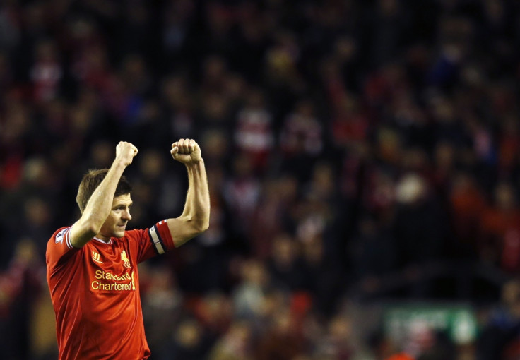 Liverpool's Steven Gerrard acknowledges fans after their English Premier League soccer match against Sunderland at Anfield in Liverpool, northern England March 26, 2014.