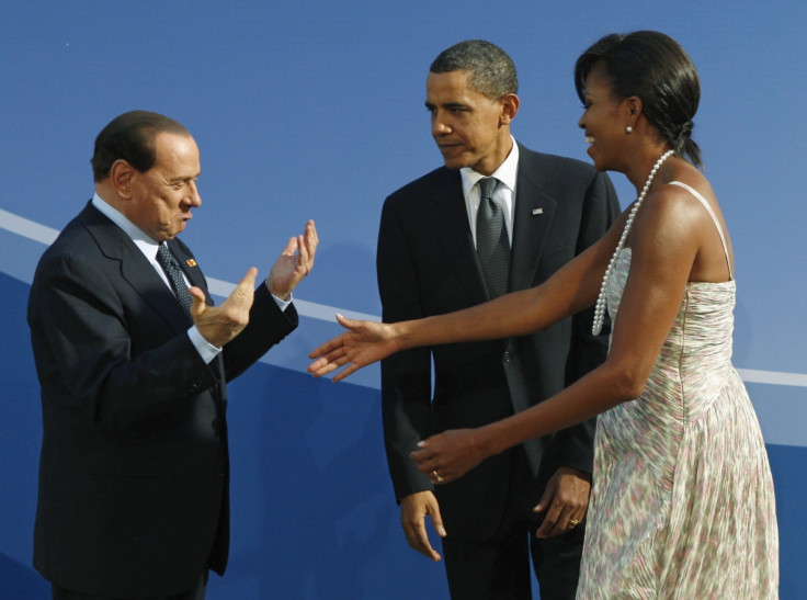Berlusconi greets Michelle Obama during a meeting of the G20 in the US in 2009.