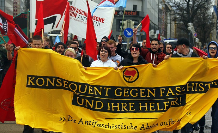 German protesters demonstrate against fascism and neo-Nazism.