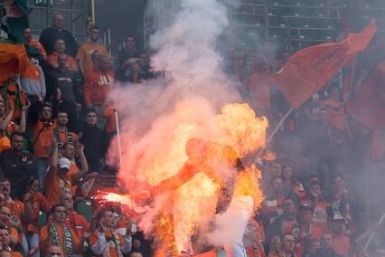 Polish football fan on fire