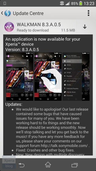 Xperia Z1 Gets Android 4.4.2 Bug-Fix Update (14.3.A.0.761), Walkman App Gets Crash-Fix (8.3.A.0.5) Xperia Z1 Gets Android 4.4.2 Bug-Fix Update (14.3.A.0.761), Walkman App Gets Crash-Fix (8.3.A.0.5)