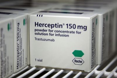 A packet of the breast cancer drug Herceptin.