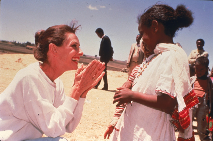 Audrey Hepburn in Ethiopia on her first field mission as goodwill ambassador to the United Nations Children's Fund (UNICEF) in 1988
