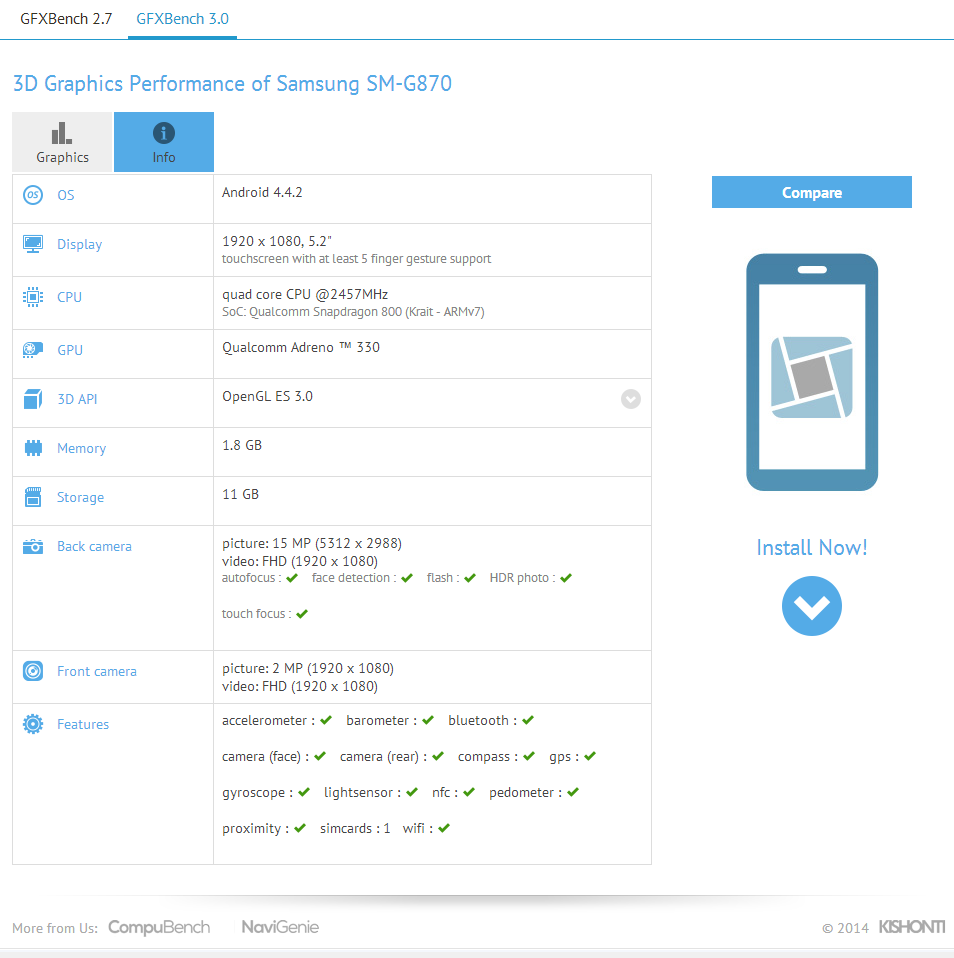 Galaxy S5 Active (SM-G870) Specs Leak in GFXBench: 5.2in Full HD Display, Snapdragon 800 CPU and 16MP Camera Galaxy S5 Active (SM-G870) Specs Leak in GFXBench: 5.2in Full HD Display, Snapdragon 800 CPU and 16MP Camera
