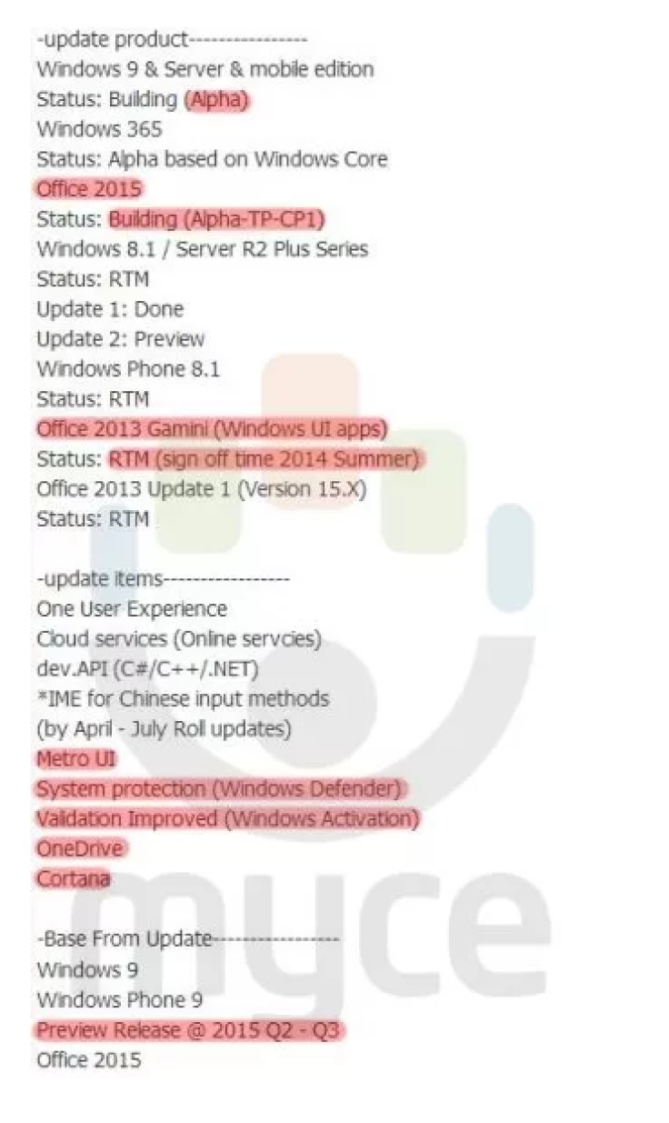 Windows 9, Office 2015 and Office Gemini Details Revealed via Leaked Document
