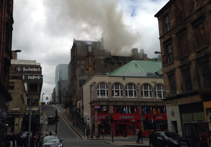 Smokes pours from the Glasgow School of Art, which caught fire on Friday afternoon