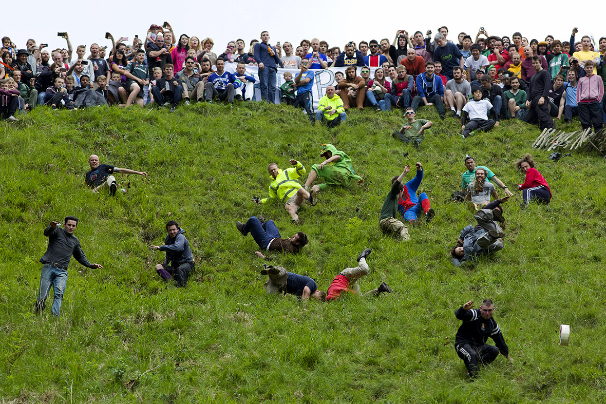 The Annual Cheese Rolling Race on Coopers Hill in Gloucestershire