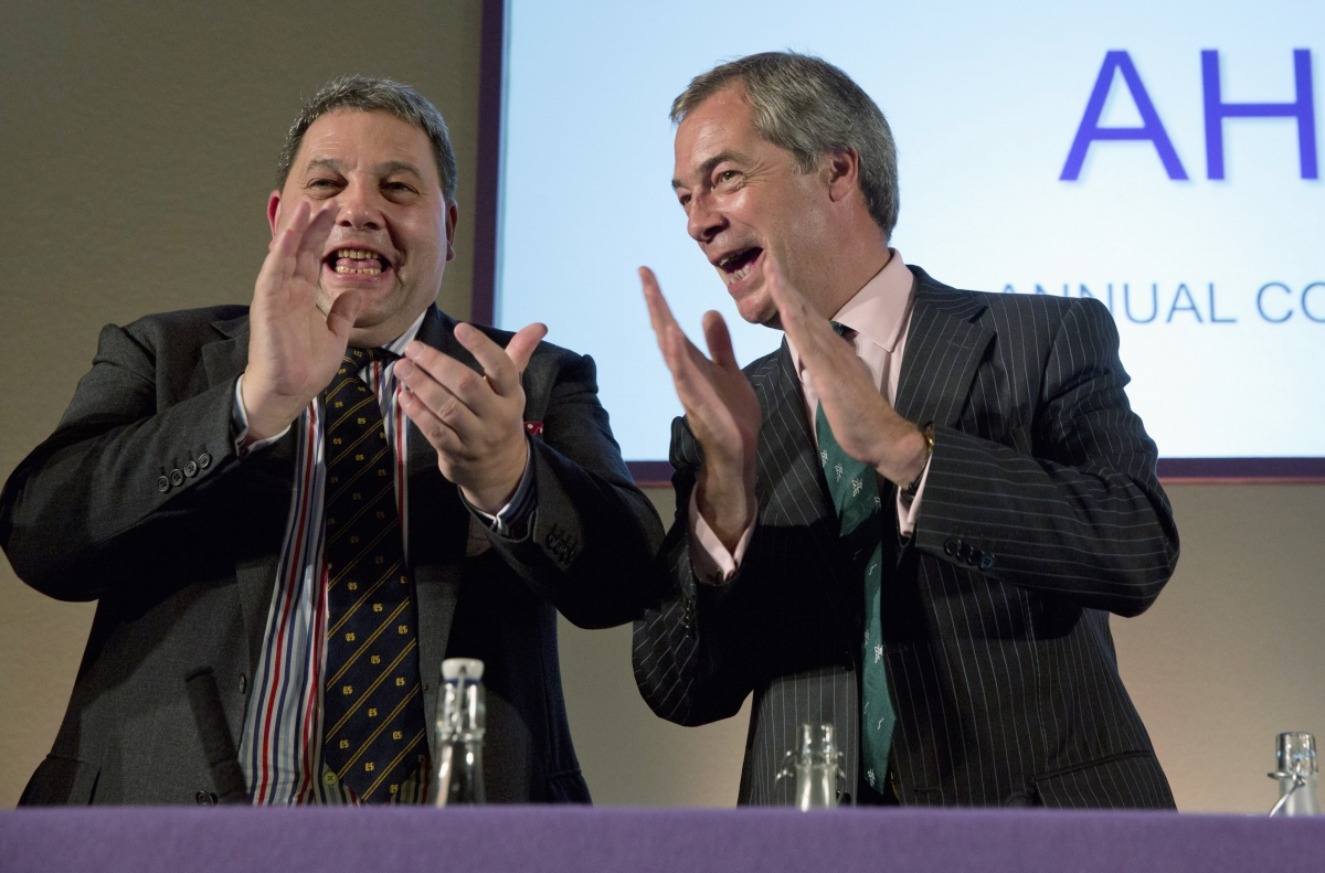 Anti-gay marriage homosexual politician David Coburn (left) with Ukip leader Nigel Farage