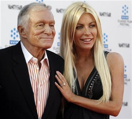 Hugh Hefner and his fiancee, Playboy Playmate Crystal Harris, arrive at the opening night gala of the 2011 TCM Classic Film Festival featuring a screening of a restoration of 'An American In Paris' in Hollywood, California