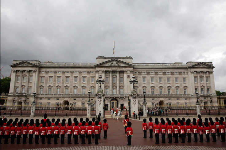A Guard of Honour lines up in formation outside Buckingham Palace