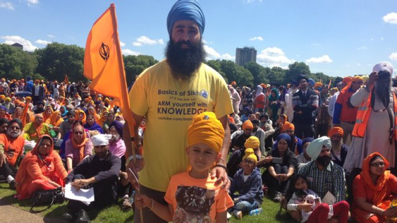 Sikhs gathered at the protest in Hyde Park.