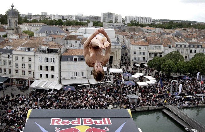 Gary Hunt dives from a 27.5-metre platform during the Red Bull Cliff Diving World Series. Gary Hunt dives from a 27.5-metre platform during the Red Bull Cliff Diving World Series.