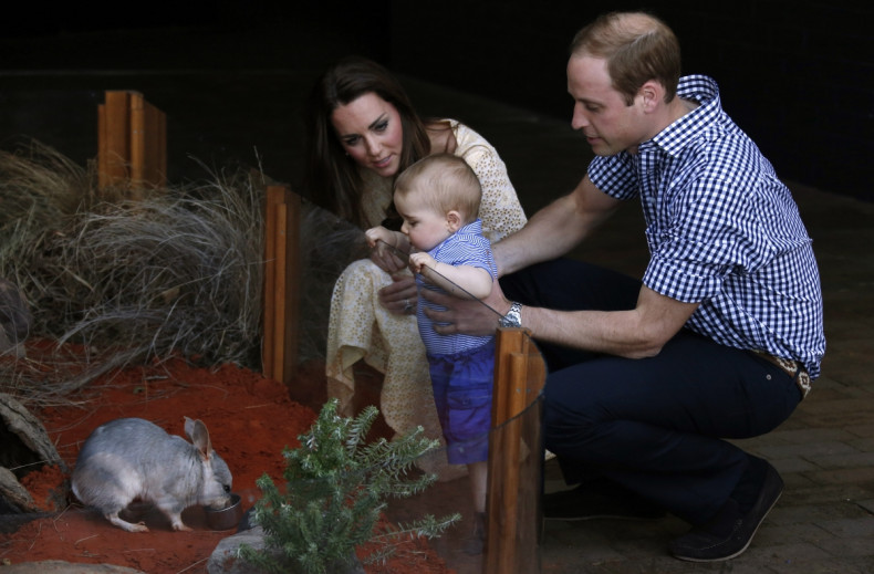 Catherine, Duchess of Cambridge, and her husband Prince William watch as their son Prince George looks at an Australian animal called a Bilby, which has been named after the young prince, during a visit to Sydney's Taronga Zoo April 20, 2014.