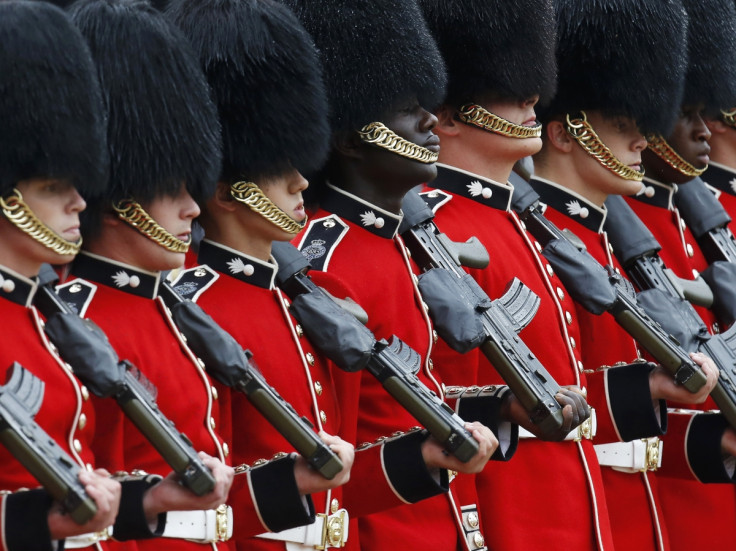 Guardsmen of the Grenadier Guards parade during the Colonel's Review ceremony at Horse Guards Parade in London