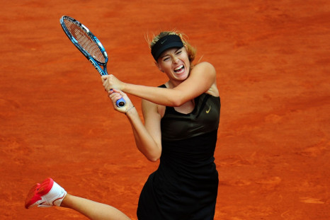 Maria Sharapova unleashes a shot at the 2012 French Open.