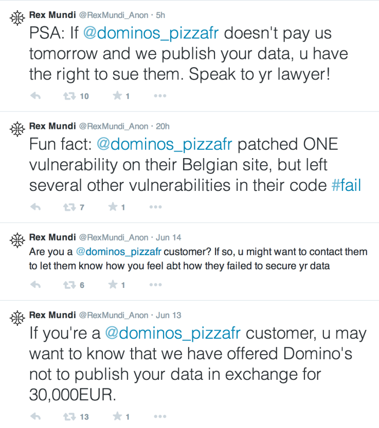 Rex Mundi Twitter Account Dominos Breach