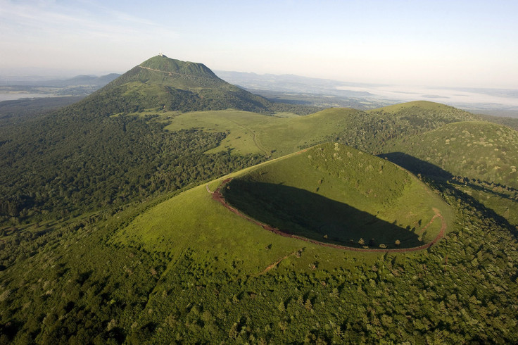 The Chaine des Puys,a volcanic chain of 80 volcanoes over a distance of 32 km, near Clermont-Ferrand, France