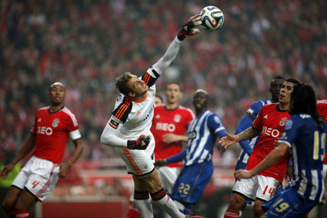 Benfica's goalkeeper Jan Oblak saves the ball during their Portuguese Premier League soccer match against Porto at Luz stadium in Lisbon January 12, 2014.