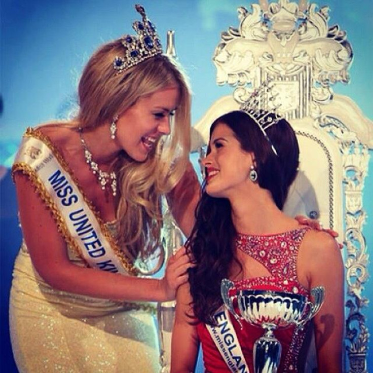 Carina Tyrrell is crowned Miss England 2014 last year's winner Kirsty Heslewood.