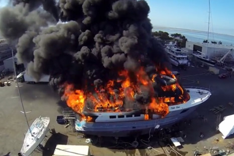 Polar Bear yacht worth $24m went up in flames in Chula Vista Marina in California, in footage captured by a drone