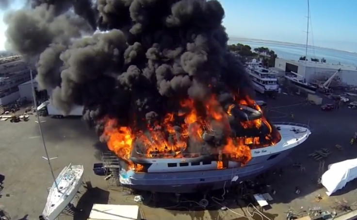 Polar Bear yacht worth $24m went up in flames in Chula Vista Marina in California, in footage captured by a drone
