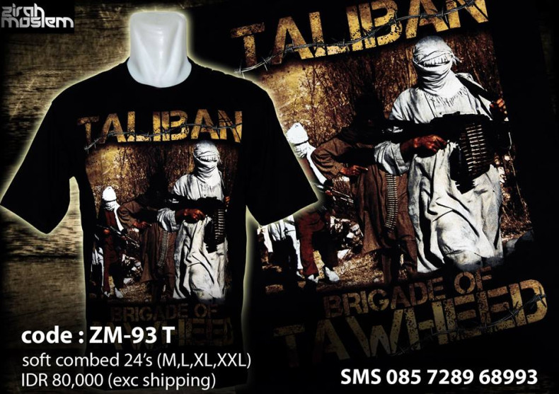 Taliban t-shirt for sale on the Zirah Moslem facebook page. (Facebook)
