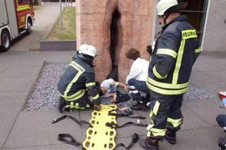 Man is removed from giant stone vagina in which he became lodged in the town of Tuebingen, in Germany