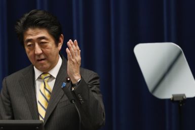Japan's Prime Minister Shinzo Abe speaks next to a teleprompter during a news conference at his official residence in Tokyo